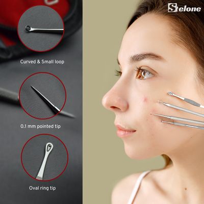 Stelone Pimple Extractor Kit - Professional Blackhead &amp; Acne Tools for Face and Body - Stainless Steel Comedone Extractor Set with Case
