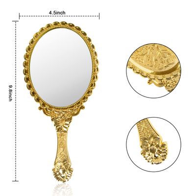 YUSONG 12 Pcs Handheld Mirror with Handle, Makeup Compact Hand Mirrors for Women Travel Small Vintage Purse Mirrors, Hand Held Compact Packet Mini Face Makeup for Girls Decorative (Gold)