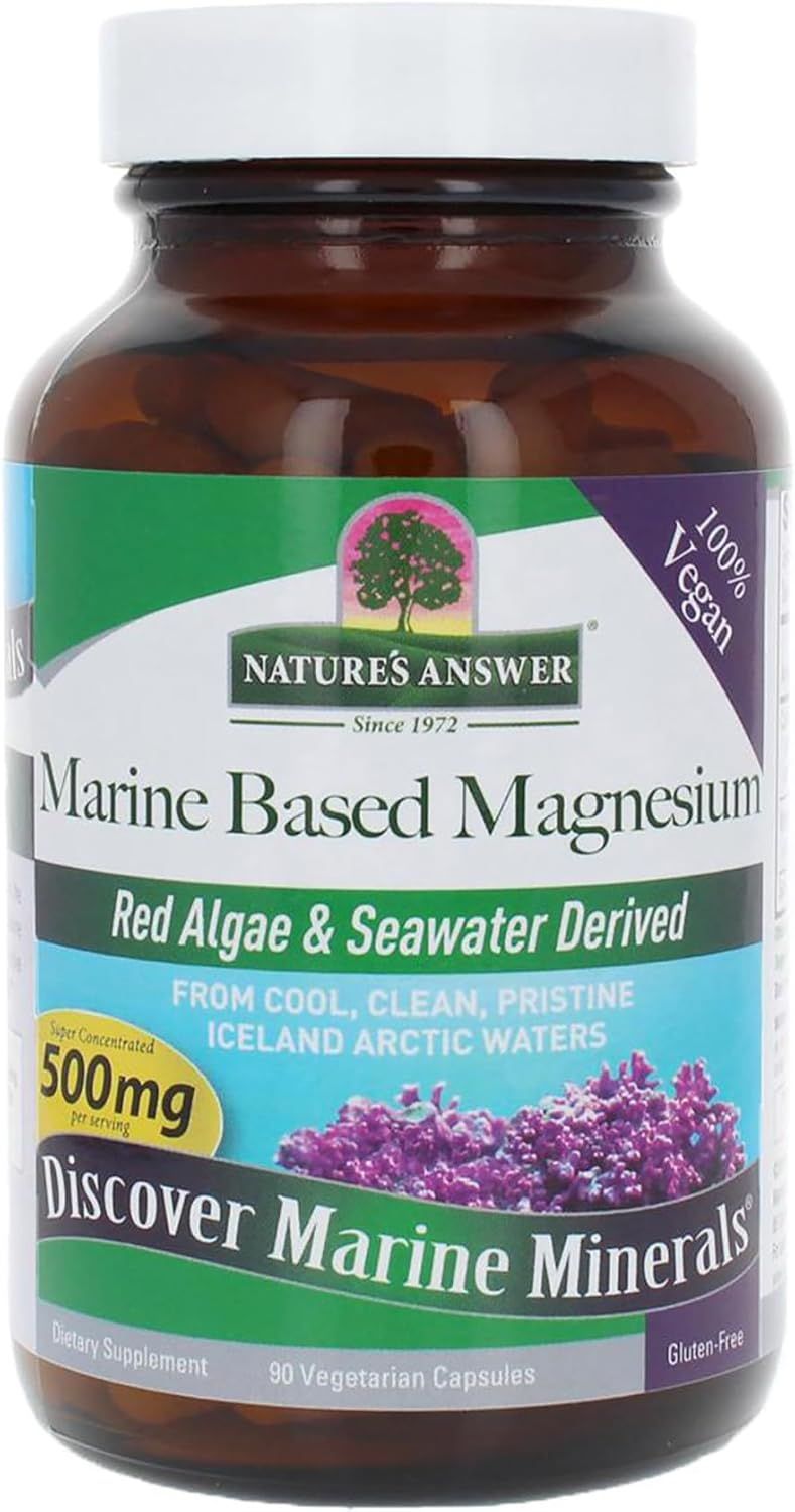 Nature&#39;s Answer Marine Based Magnesium, Super Concentrated 500mg | Plant Based | Red Algae &amp; Seawater Derived | Alcohol-Free &amp; Gluten-Free | Vegetarian Capsules 90ct