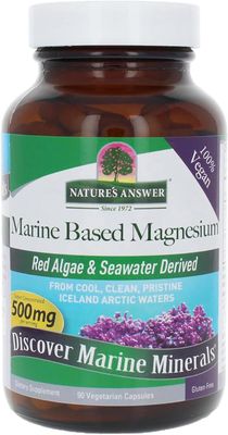 Nature&#39;s Answer Marine Based Magnesium, Super Concentrated 500mg | Plant Based | Red Algae &amp; Seawater Derived | Alcohol-Free &amp; Gluten-Free | Vegetarian Capsules 90ct