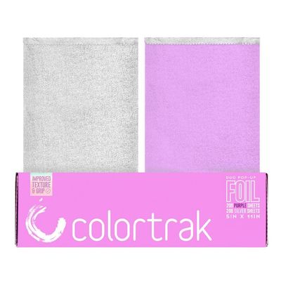 Colortrak Professional Dual Dispenser Pop-Up Coloring/Highlighting Foil Sheets, Multi-Dimensional Color or Highlighting Effects, Pre-Cut Sheets, Dual Compartments, Purple/Silver, Box of 400