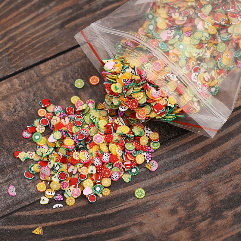 AKOAK 1000 Pcs/Pack Clay 3D Fruits Slices Nail Art Decorations - Mixed Color,Shape &amp; Size