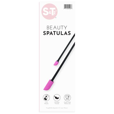 S&amp;T INC. Makeup Spatula, Large and Mini Silicone Spatula Set for Cosmetics, Shampoo, Hair Care, and Skin Care Products, 2 Piece Set, Black/Pink