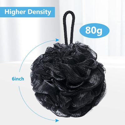 VANZAVANZU Bath Loofah Large 80g Shower Sponge Body Scrubber Mesh Pouf for Men and Women, Set of 4 (Black)