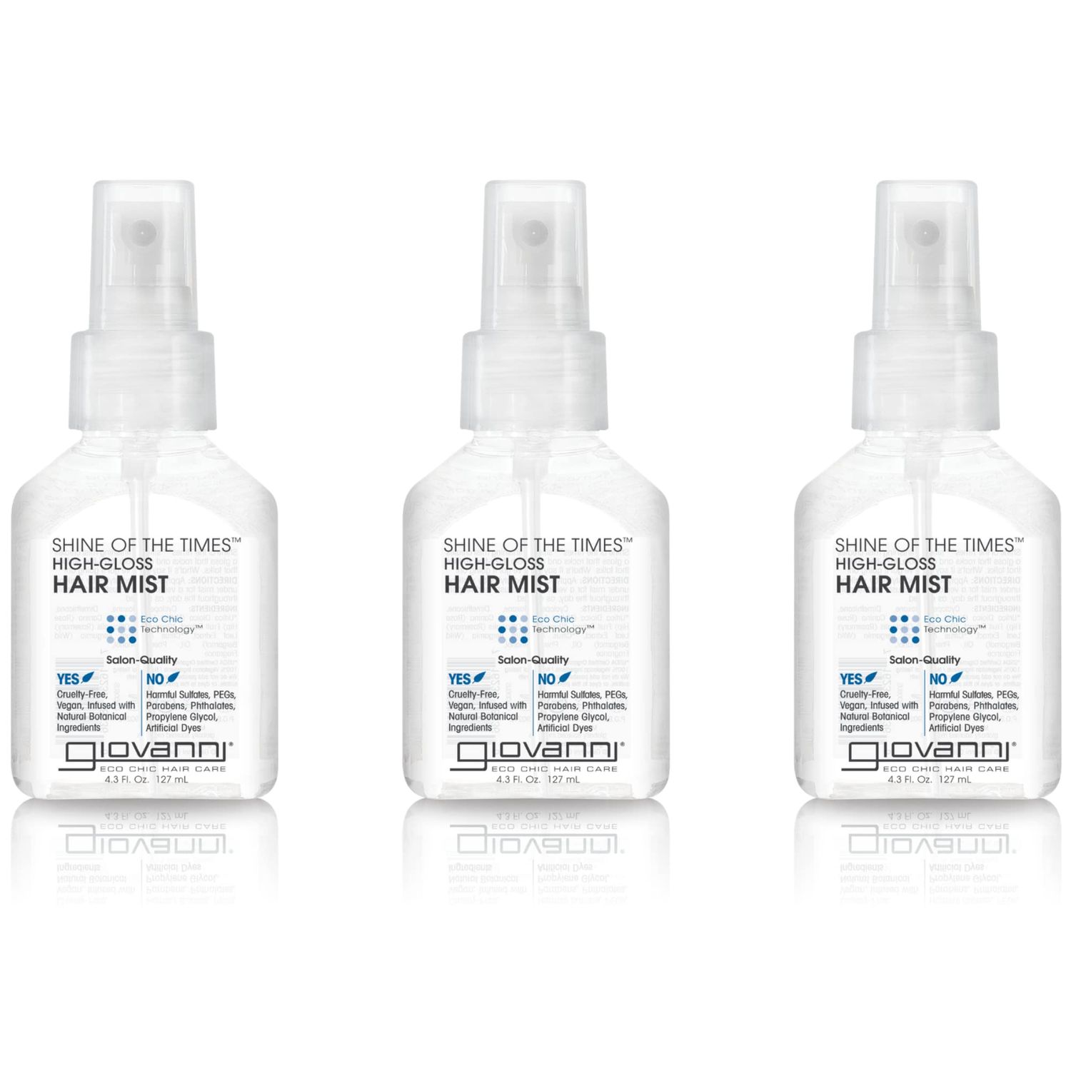 GIOVANNI Shine of the Times Finishing High-Gloss Hair Mist - Anti Frizz, Color Safe, Salon Quality, Cruelty-Free, No Parabens, Infused with Natural Botanical Ingredients - 4.3 oz (3 Pack)
