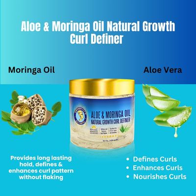 Nefertiti's Secrets Natural Growth Curl Definer | Aloe Vera and Moringa Oil for Hair Growth &amp; Moisture | Strong Hold | Frizz Controller | Curly Hair Products for Women | 16 Oz / 454 mL