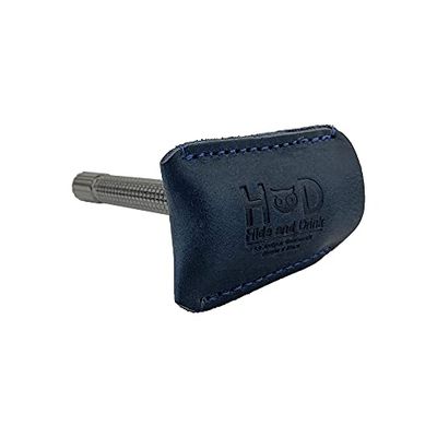 Hide &amp; Drink, Leather Double Edge Safety Razor Head Protective Sheath, Shaving Travel Cover Handmade (Slate Blue)