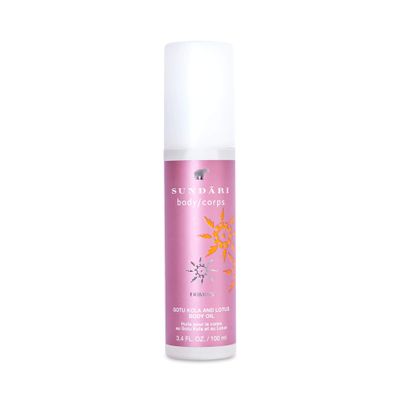 SUNDARI Gotu Kola &amp; Lotus Body Oil, 3.4 Fl Oz, Soothing Daily Care Formula for Delicate Hydration, Firm and Tone Skin with Natural Botanicals