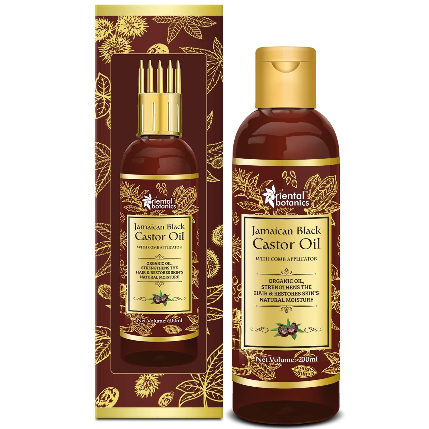 Oriental Botanics Jamaican Castor Oil 200ml for Hair and Skin Care - With Comb Applicator - Pure Oil with No Mineral Oil, Silicones