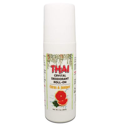 Thai 100% Natural Crystal Scented Deodorant Liquid Roll-on, No Aluminum Metals, Parabens, Propyls, or Sulfates, Cruelty Free and Environmentally Safe, Citrus &amp; Juniper, 3 Fl Ounce