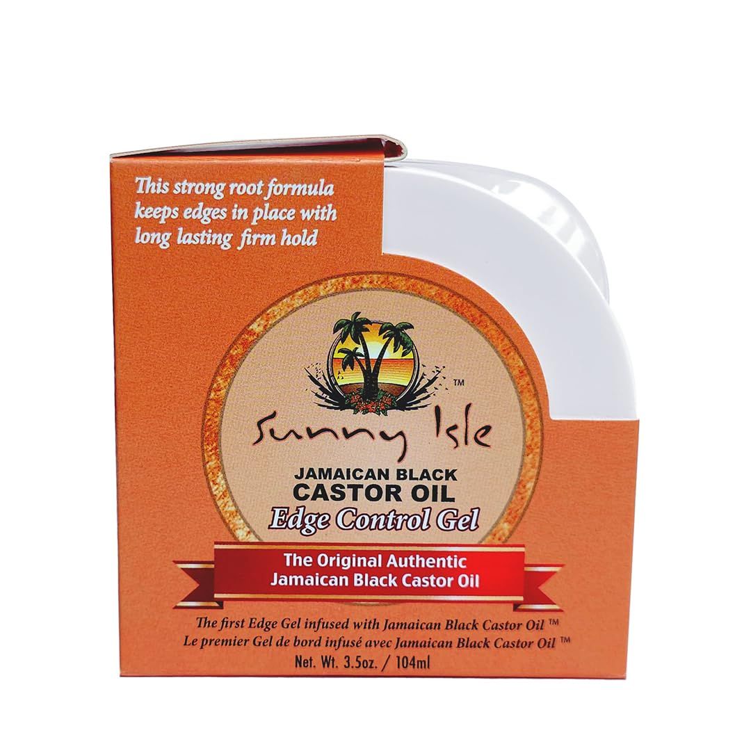 Sunny Isle Jamaican Black Castor Oil Edge Control Gel 3.5oz, Adds Moisture &amp; Shine to Hair, Conditioning Extra Hold Control, Smoother &amp; Clear Styling Edge and Frizz Tamer