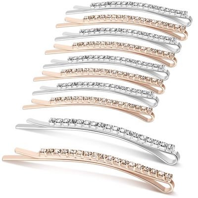 TecUnite 16 Pieces Rhinestone Bobby Pin Metal Hair Clips Clear Crystal Hair Pin Decorations for Lady Women