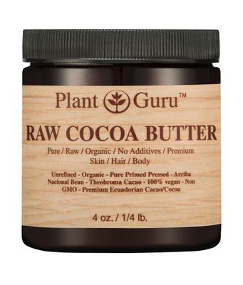 Raw Cocoa Butter 4 oz. 100% Pure Fresh Natural Cold Pressed. Skin Body and Hair Growth, DIY Creams, Lip Balm, Lotion and Soap Making