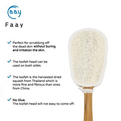 FAAY 17 Inch Natural Exfoliating Loofah Back Scrubber On a Stick with Luffa Sponge Pads Refills - Long Handle Loofa Body Bath &amp; Shower Brush for Men &amp; Women