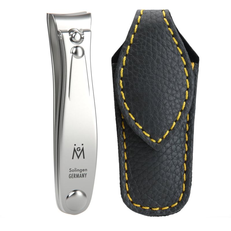 GERMANIKURE Professional Nail Clipper - FINOX Surgical Stainless Steel Manicure and Pedicure Tools in Leather Case- Ethically Made in Solingen Germany - Travel Size Nail Care