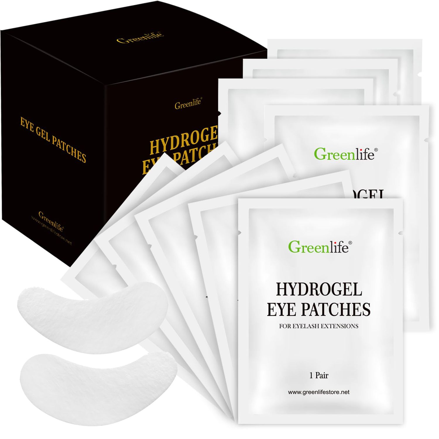 GreenLife 100 pairs 100% Naturel Eyelash Extension Under Eye Gel Pads patches kit Collagen with Aloe Vera Hydrogel Eye Patches set for Eyelash Extension Supplies Tools - 100 Pairs With Box