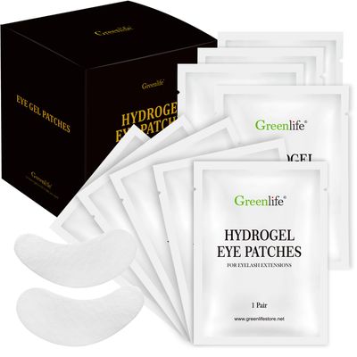 GreenLife 100 pairs 100% Naturel Eyelash Extension Under Eye Gel Pads patches kit Collagen with Aloe Vera Hydrogel Eye Patches set for Eyelash Extension Supplies Tools - 100 Pairs With Box