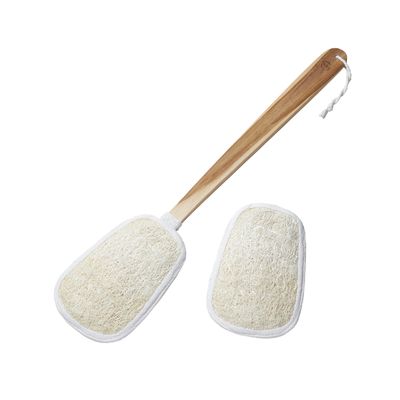 FAAY 17 Inch Natural Exfoliating Loofah Back Scrubber On a Stick with Luffa Sponge Pads Refills - Long Handle Loofa Body Bath &amp; Shower Brush for Men &amp; Women