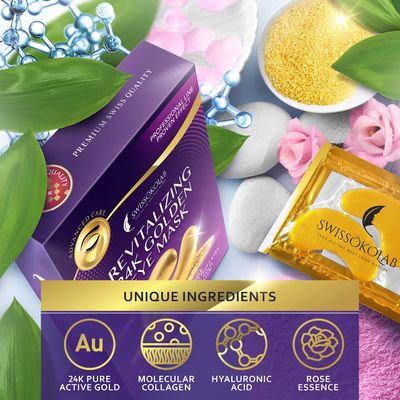 SWISSKOLAB Under Eye Patches For Puffy Eyes 24k Gold Eye Mask Dark Circles And Puffiness Collagen Eye Gel Pads Moisturizing &amp; Reducing Wrinkles Anti-Aging Hyaluronic Acid (Revitalising)