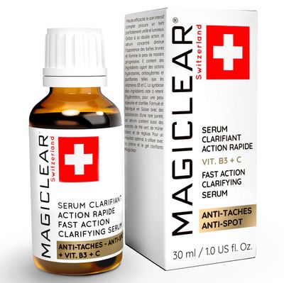 Luxury Swiss Dark Spot Remover for Face Body Serum Age Sun Brown Spot Freckles Corrector Melasma treatment Anti aging Skin Vitamin C + Niacinamide organic Magiclear