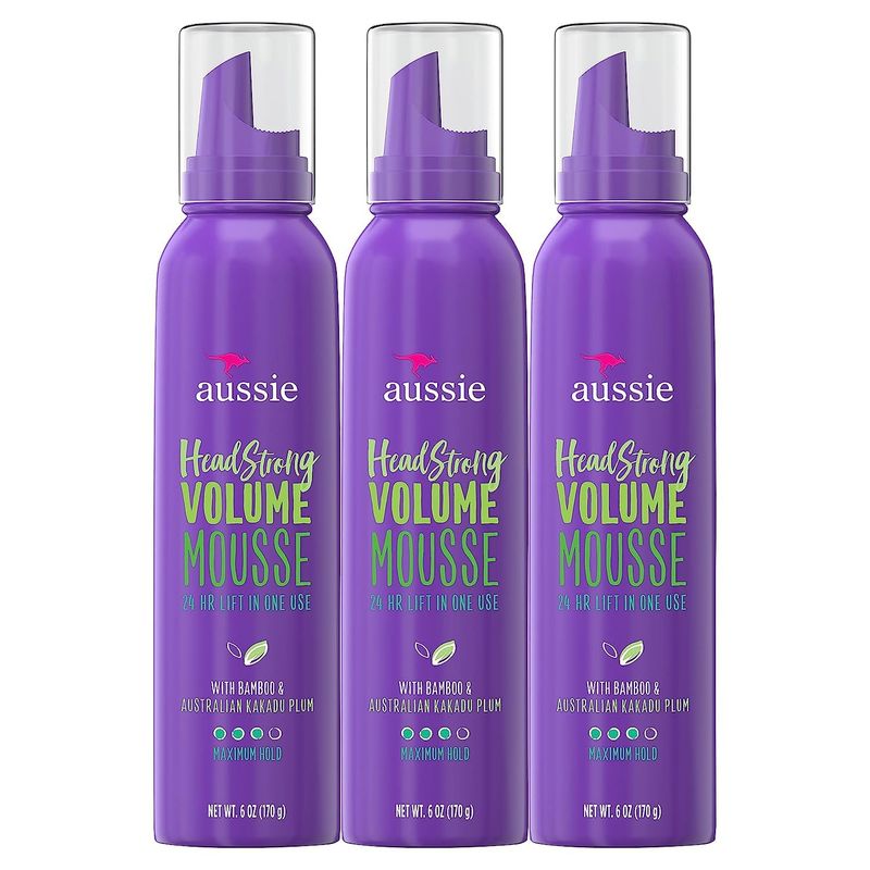 Aussie Mousse, with Bamboo &amp; Kakadu Plum, Instant Volume, For Fine Hair, 6 Fl Oz (Pack of 3), Packaging May Vary