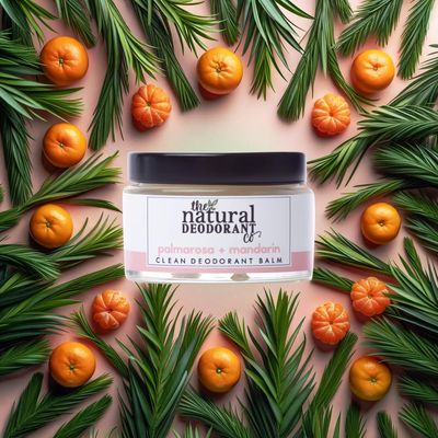 The Natural Deodorant Co, Clean Deodorant Balm Palmarosa &amp; Mandarin 55g, Aluminium Free, Plastic Free, All Day Protection