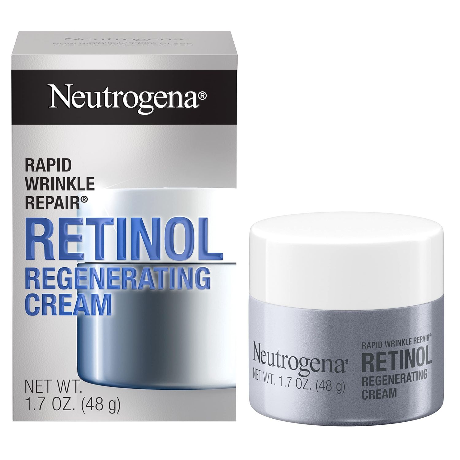 Neutrogena Rapid Wrinkle Repair Retinol Regenerating Face Cream &amp; Hyaluronic Acid Anti Wrinkle Face Moisturizer, Neck Cream, with Hyaluronic Acid &amp; Retinol, 1.7 oz (Pack of 3)