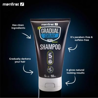 MENFIRST Gray Hair Darkening Shampoo - Gradual Hair Color for Gray Coverage, Hypoallergenic &amp; Chemical-Free, Dark Shades