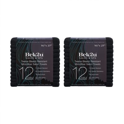 Arkwright Bleach Proof Salon Towels Bulk - Pack of 24 - Ultra Soft, Gentle Microfiber, Highly Absorbent &amp; Quick Dry Spa Facial Towel for Hair Stylist, Nail Shop, and Esthetician, 16 x 27 in, Black