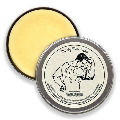 Seattle Sundries Manly Man Soap Bar, Gift for Dad - 1 (4oz) Handmade Natural Mens Bar Soap, Classic Masculine Scent Stocking Stuffer in a Retro Gift Tin