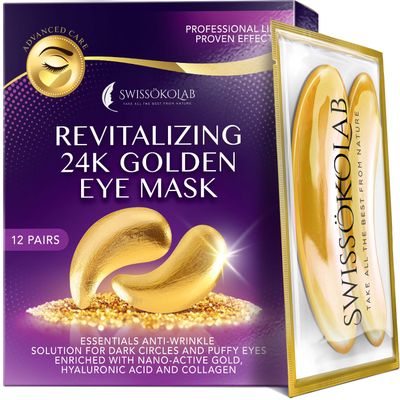 SWISSKOLAB Under Eye Patches For Puffy Eyes 24k Gold Eye Mask Dark Circles And Puffiness Collagen Eye Gel Pads Moisturizing &amp; Reducing Wrinkles Anti-Aging Hyaluronic Acid (Revitalising)