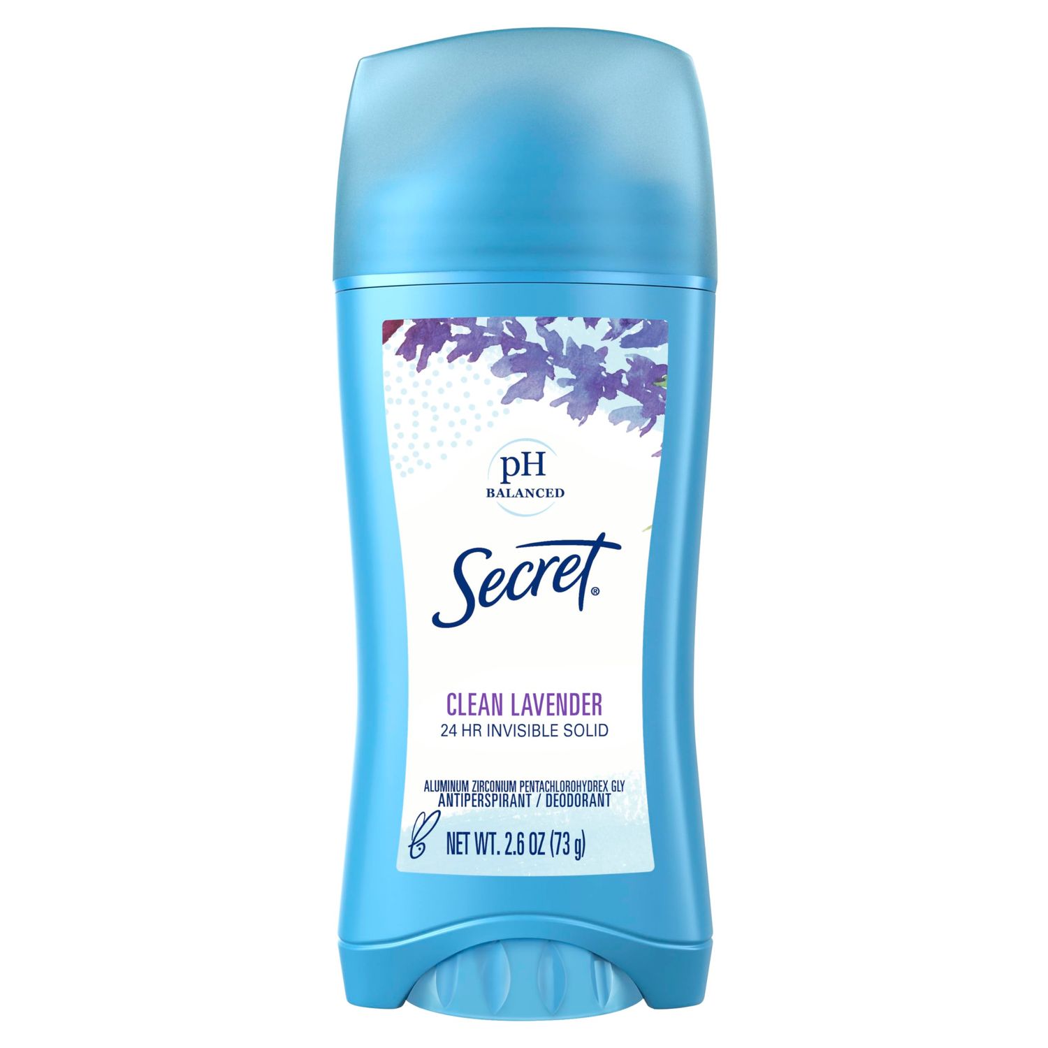 Secret Antiperspirant and Deodorant for Women, 24hr Sweat &amp; Odor Protection, PH Balanced Protection, Gentle on Skin, Invisible Solid, Clean Lavender Scent, 2.6 oz