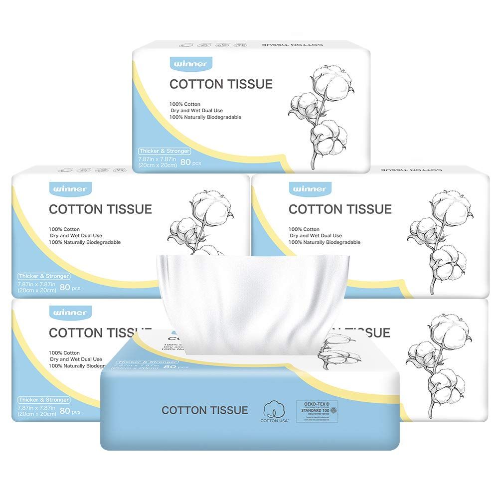 Winner Disposable Face Towel - 100% USA Cotton Face Towels, Unscented Facial Wash Cloth for Sensitive Skin, Super Soft &amp; Thick Facial Towels, Makeup Remover Dry Wipes, 480 Count