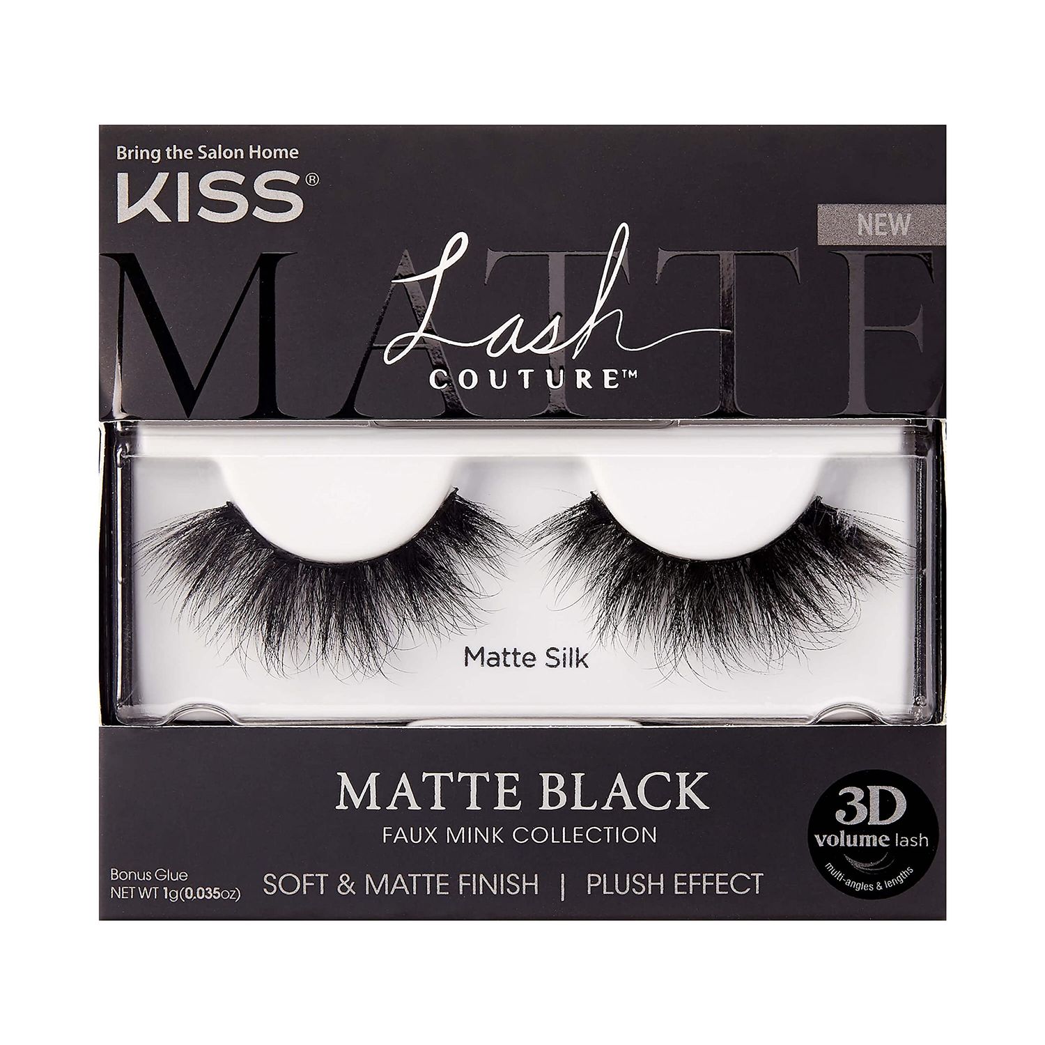 KISS Lash Couture False Eyelashes, Matte Black Faux Mink Collection, 3D Volume Lash, Soft &amp; Matte Finish, Style &#39;Matte Silk&#39;, 1 Pair Fake Eyelashes