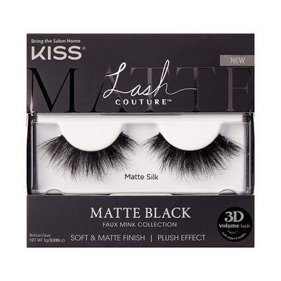 KISS Lash Couture False Eyelashes, Matte Black Faux Mink Collection, 3D Volume Lash, Soft &amp; Matte Finish, Style &#39;Matte Silk&#39;, 1 Pair Fake Eyelashes