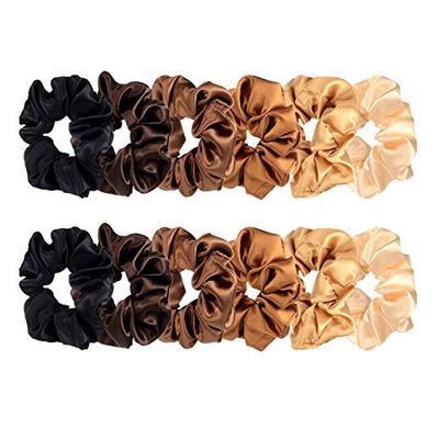 BBTO 12 Pieces 4.3 inch Satin Hair Scrunchies for Women Elastic Hair Bobbles Scrunchies Hair Ties for Adults, Big Scrunchy Ponytail Holder with Elastic Bands Thick Thin Curly 6 Colors