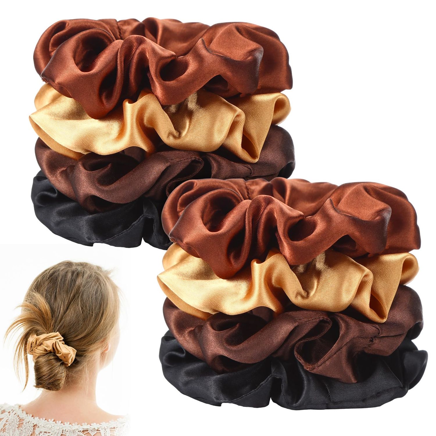 BBTO 12 Pieces 4.3 inch Satin Hair Scrunchies for Women Elastic Hair Bobbles Scrunchies Hair Ties for Adults, Big Scrunchy Ponytail Holder with Elastic Bands Thick Thin Curly 6 Colors