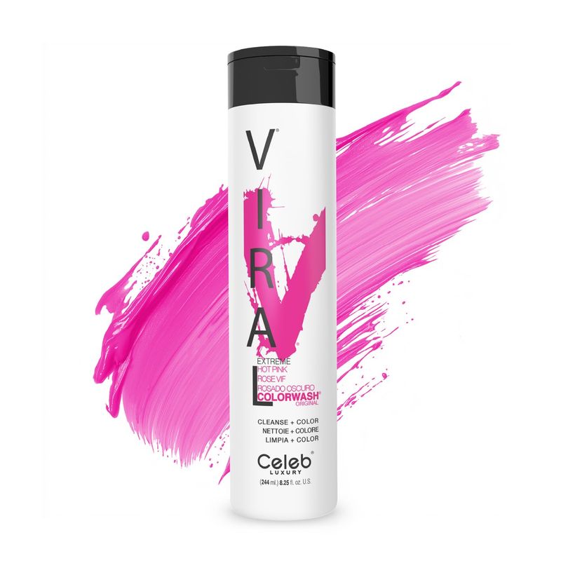 Celeb Luxury Viral Colorwash, Professional Semi-Permanent Hair Color Depositing Shampoo, Hot Pink 8.25 Fl Oz (Pack of 1)