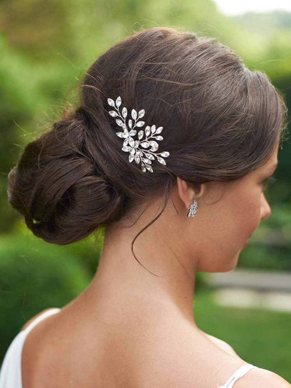 Unicra Rhinestone Bride Wedding Hair Pins Bridal Hair Clips Crystal Hair Piece Decorative Bridesmaids Hair Accessories for Women and Girls Pack of 2 (A-Silver)