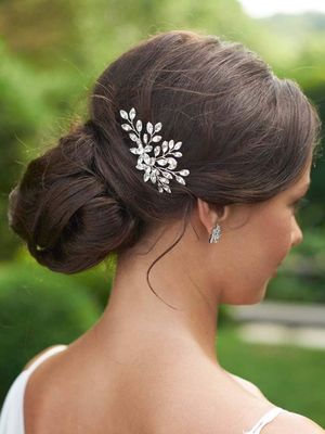 Unicra Rhinestone Bride Wedding Hair Pins Bridal Hair Clips Crystal Hair Piece Decorative Bridesmaids Hair Accessories for Women and Girls Pack of 2 (A-Silver)