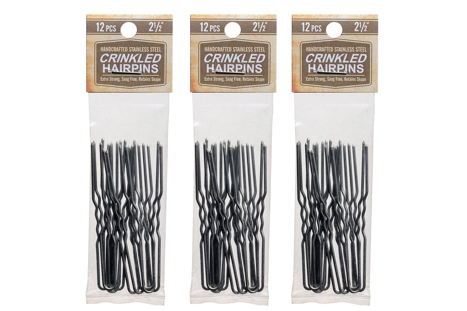 Amish Valley Products Hairpins 36 Count Crinkled Heavy Duty Stainless Steel Handmade Hair Pin Use in place of Hair Clips Barrettes Bobby Pins Snag-less (2 1/2 inch, Stainless Steel)