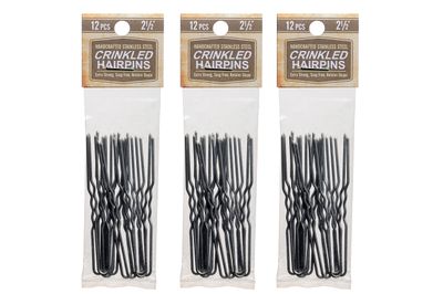 Amish Valley Products Hairpins 36 Count Crinkled Heavy Duty Stainless Steel Handmade Hair Pin Use in place of Hair Clips Barrettes Bobby Pins Snag-less (2 1/2 inch, Stainless Steel)