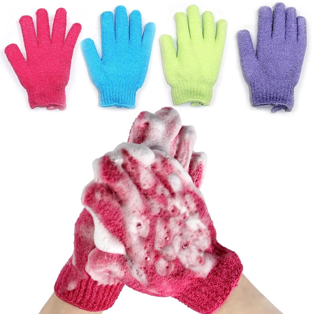 Exfoliating Body Gloves Bath Wash Mitts Skin Massage Deep Cleansing Dead Skin Brush Scrub Luxury Spa scrubber for Men, Women &amp; Kids 4 Pairs (Package-001)