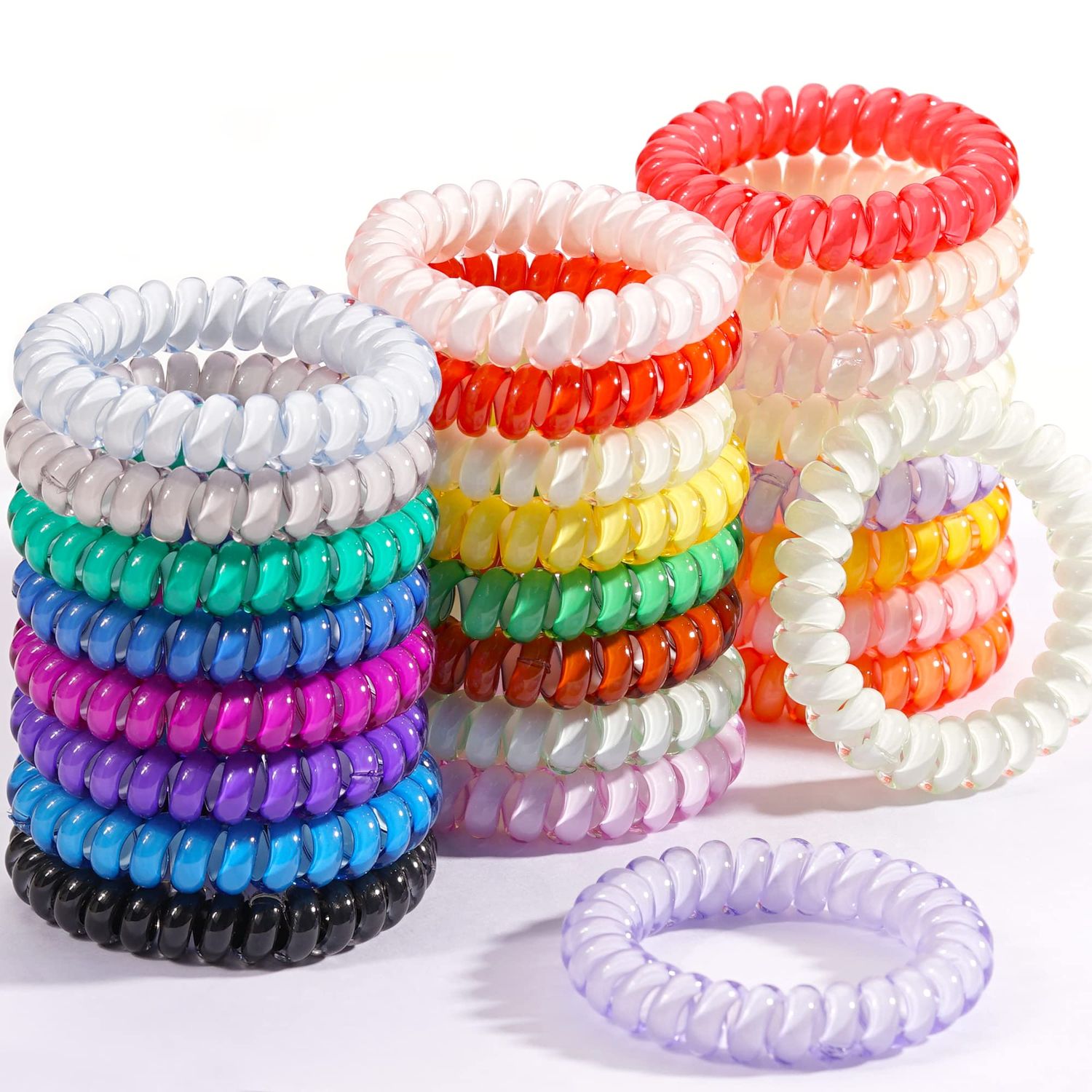 DED Spiral Hair Ties, 24 Pcs No Crease Hair Ties, Colorful Ponytail Holders Hair Accessories for Women Girls-Crystal Candy Colors