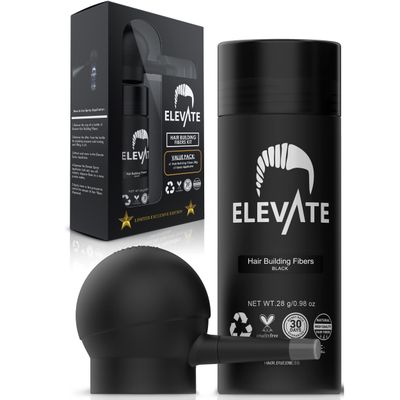 ELEVATE Hair Perfecting 2-in-1 Kit | Set Includes Natural Hair Thickening Fibers &amp; Spray Applicator Pump Nozzle | Instantly Conceal &amp; Thicken Thinning Balding Areas in Seconds - Men &amp; Women (Black)