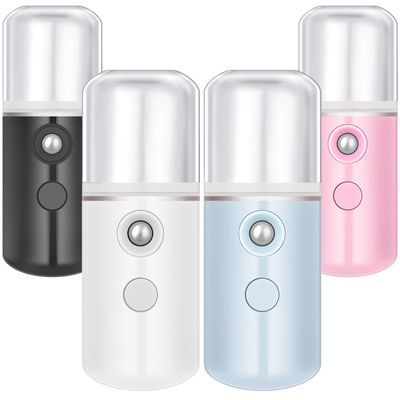 Mudder 4 Pcs Nano Facial Mister Handy Nano Mist Sprayer 30ml Visual Water Tank Portable Face Steamer Mini USB Nano Mister for Lash Extensions, Skin Care, Makeup(White, Light Pink, Blue, Pink)