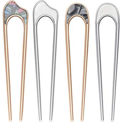 4 Pieces Vintage Metal Hair Accessories Set: U-Shaped Chignon Pins, Hair Forks, Elegant Chopsticks, and Headdress Sticks for Women and Girls (Gold and Silver)