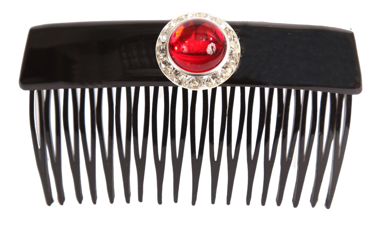 Caravan Hand Decorated French Black Over Lapping Comb with Large Siam and Swarovski Crystal Stones, .65 Ounce
