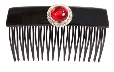 Caravan Hand Decorated French Black Over Lapping Comb with Large Siam and Swarovski Crystal Stones, .65 Ounce