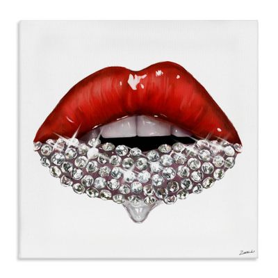 Stupell Industries Red Glam Lips with Glistening Cosmetic Stones Wall Art, 36x36, White